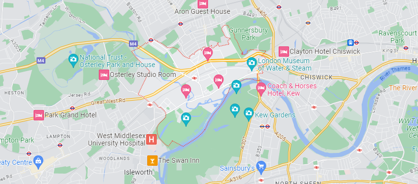 A Google Maps image of the location of Brentford in London.