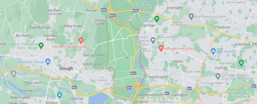 A Google Maps image of the location of Iver in London.