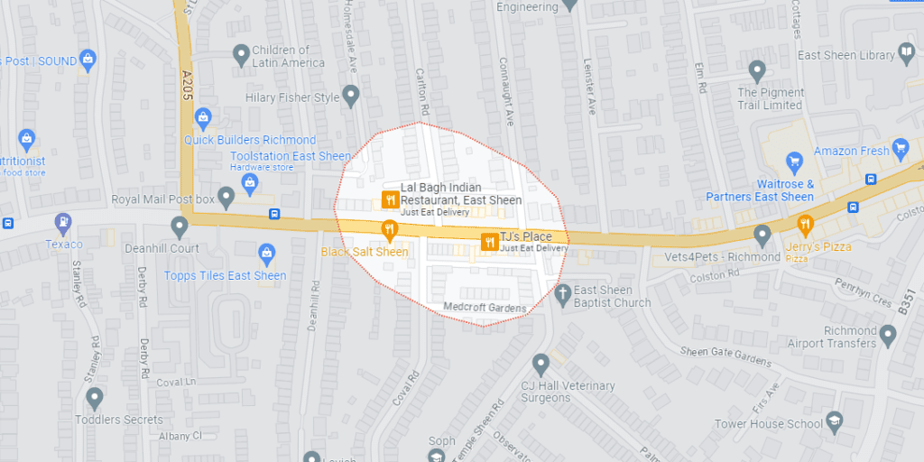 A Google Maps image of the location of NorthSheen in London.