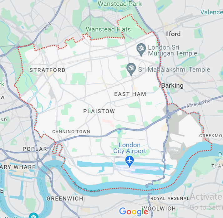 A Google Maps image of the location of the London City Airport.